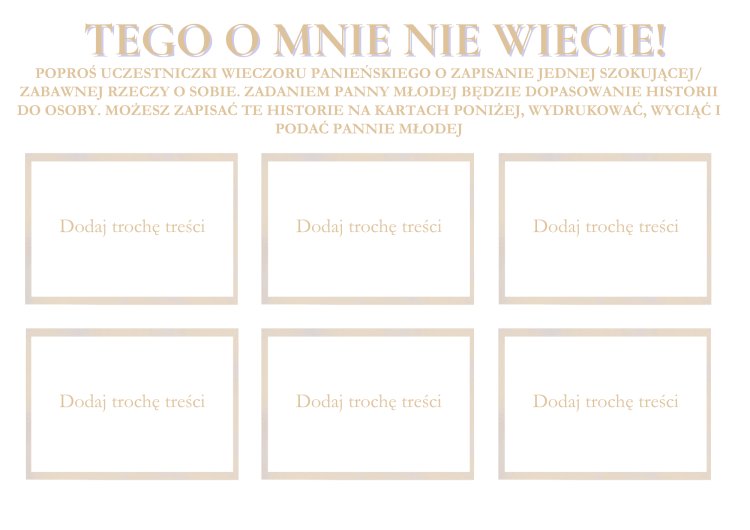 Tego o mnie nie wiecie Gry na Wieczór Panieński Integracyjna gra imprezowa