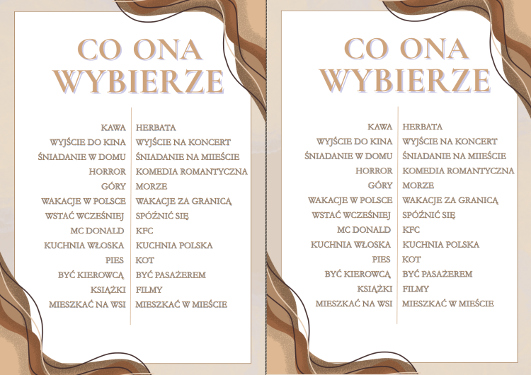 Co Ona wybierze Gry na Wieczór Panieński kto zna lepiej Pannę Młodą