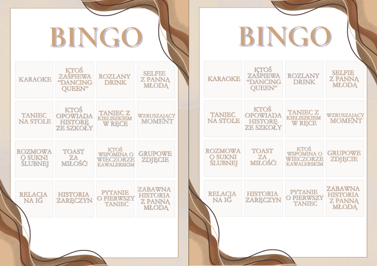 Bingo Wieczoru Panieńskiego  Gry na Wieczór Panieński