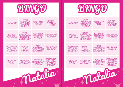 BINGO Gry na Wieczór Panieński Barbie
