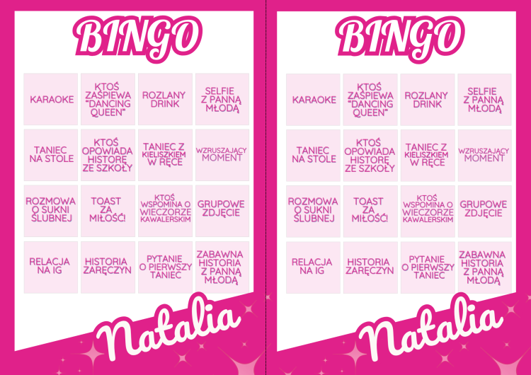 BINGO Gry na Wieczór Panieński Barbie