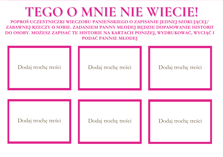 Tego o mnie nie wiecie Gry na Wieczór Panieński Barbie gra integracyjna
