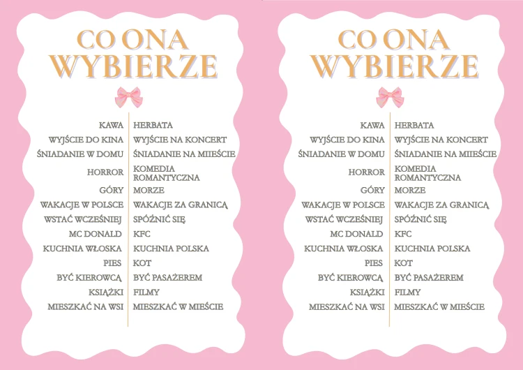 Co Ona wybierze Gry na Wieczór Panieński Kto zna lepiej Pannę Młodą