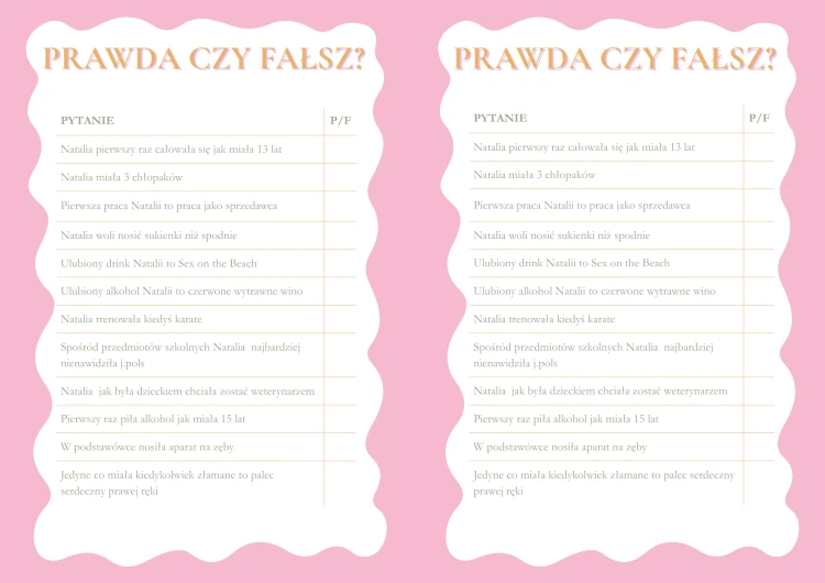 Prawda czy Fałsz Gry na Wieczór Panieński  Kto zna lepiej Pannę Młodą