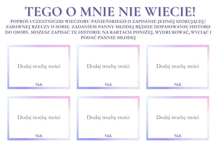 Tego o mnie nie wiecie Gry na Wieczór Panieński  gra imprezowa integracyjna