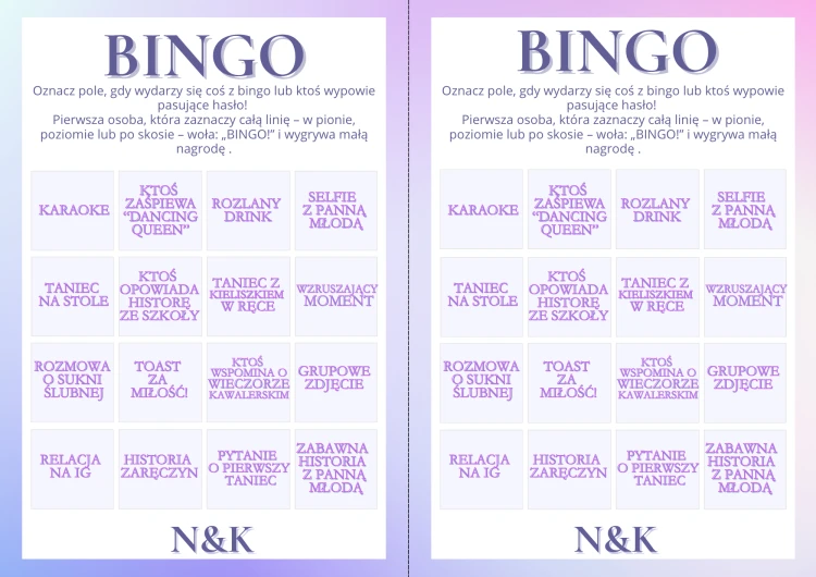 BINGO Gry na Wieczór Panieński