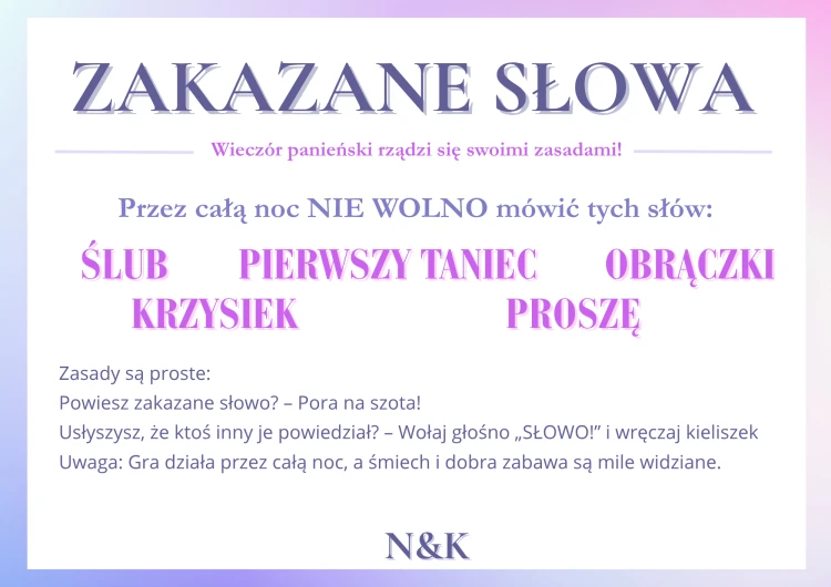 Zakazane Słowa Gry na Wieczór Panieński  gra imprezowa działająca w tle