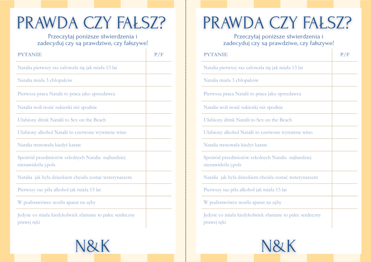Gry na Wieczór Panieński la dolce vita Prawda fałsz - kto zna lepiej Pannę Młodą