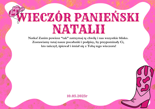 Certyfikat Wieczoru Panieńskiego Last Rodeo, pamiątka wieczoru panieńskiego