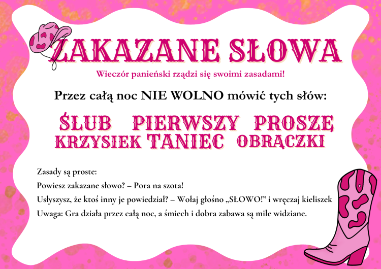 Zakazane słowa Gry na Wieczór Panieński Last Rodeo imprezowa gra działa w tle