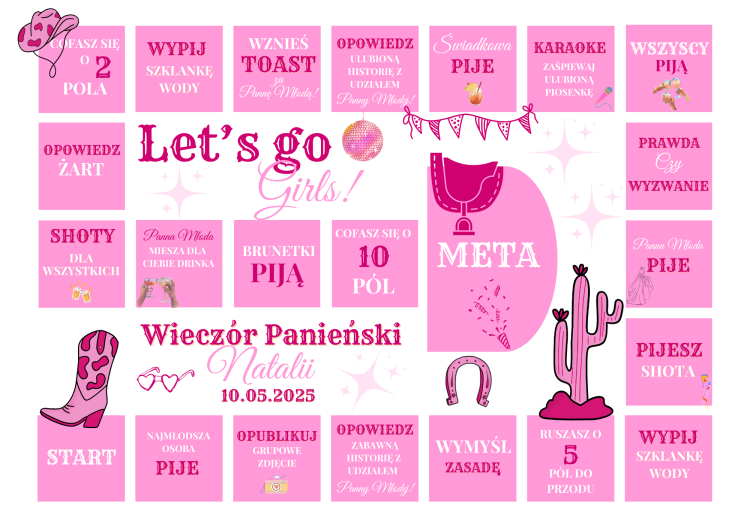 Gry na Wieczór Panieński, Last Rodeo, , gra planszowa imprezowa do druku, szablon canva