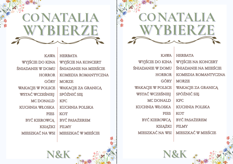 Co ona wybierze gry na  wieczór panieński kwiatowy, kto zna lepiej pannę młodą