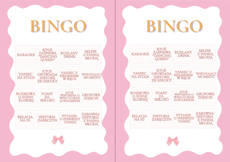 BINGO na Wieczór Panieński róż-pomarańcz