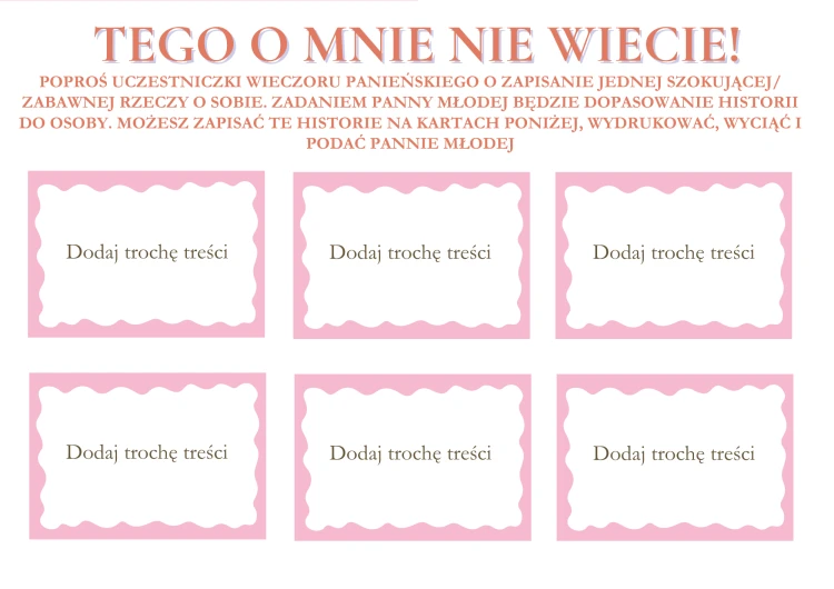 Tego o mnie nie wiecie Gry na Wieczór Panieński róż-pomarańcz  gra imprezowa integracyjna
