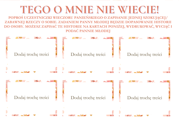 Tego o mnie nie wiecie- Gry na wieczór panieński- integracyjna gra imprezowa